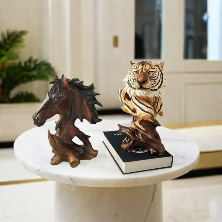 Resin Simulation Animal Statue Luxury Vivid Tiger Lion Head Ornament Retro Miniatures Figurine Sculpture Office