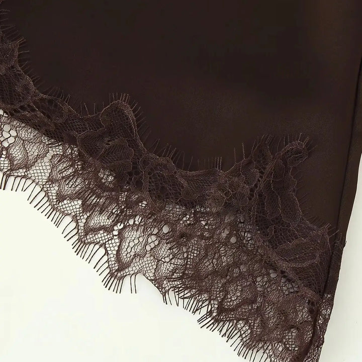 Women's Chic V-neck Lace Spliced Slim Top Sleeveless Backless Hollow out Asymmetrical Hem Sexy Sling Top