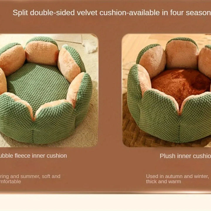 Petal Shaped Pet Bed, Plush Round Dog & Cat Cushion Mat with Knitted Texture, Ultra Soft Warm Nest for Kittens Puppies in Winter