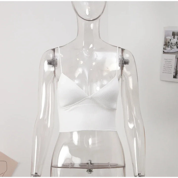 Rib Solid Women Seamless Crop Top Underwear Wire-Free V-Shaped Camisole Thin Straps Bra Bralette Lingerie One-Piece Tube Tops