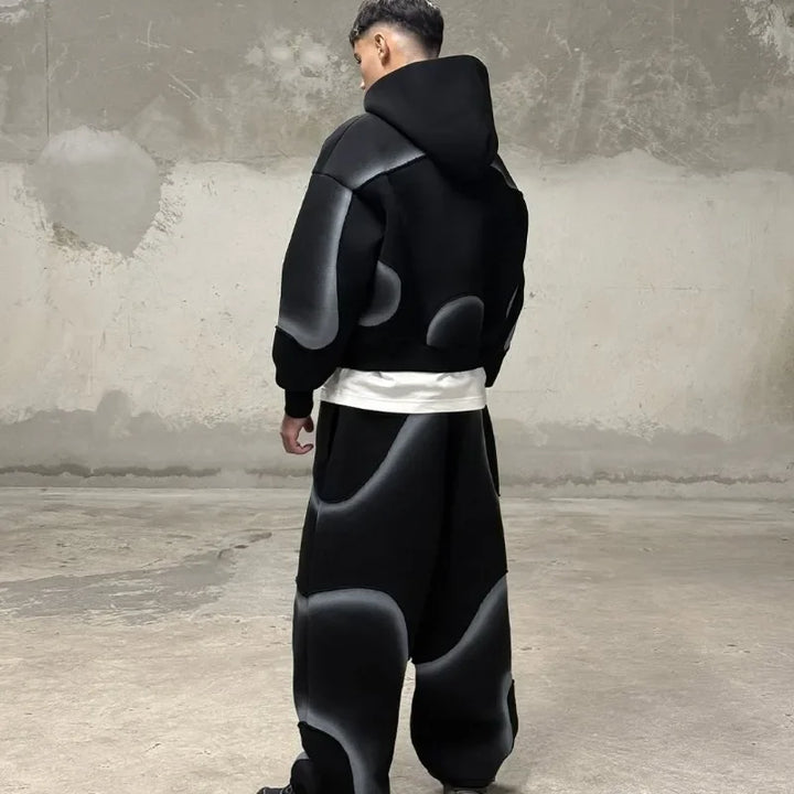 European and American Street Fashion Clothing Dark Fashion Striped Print Oversized Sweatshirt Men Y2k Gothic Punk Zipper Hoodie