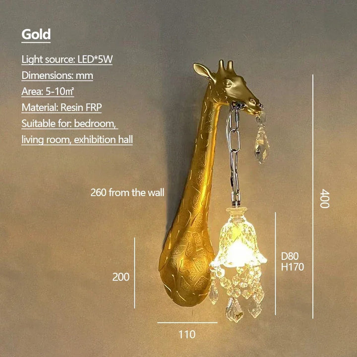 SANDYHA Giraffe Resin Led Wall Lamp for Bedroom Bedside Living Room Lamp Designer Luxury Crystal Aisle Light Home Decor Fixtures
