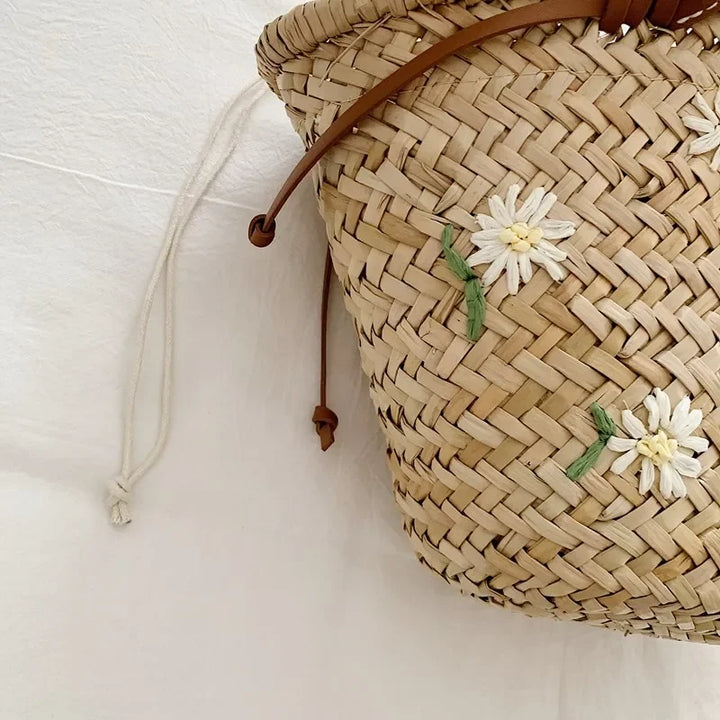 Summer Straw Handbag Boho Beach Shoulder Bag Woven Bucket Shopping Bag Handmade Rattan Bag Lady Top Handle Tote 2 set Handbag