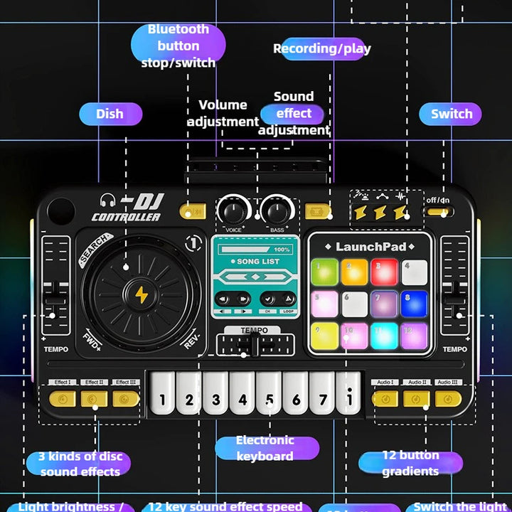 Kid Musical DJ Mixer with Microphone Electronic Keyboard Bluetooth DJ Turntable Console Junior Music Instrument Educational Toy