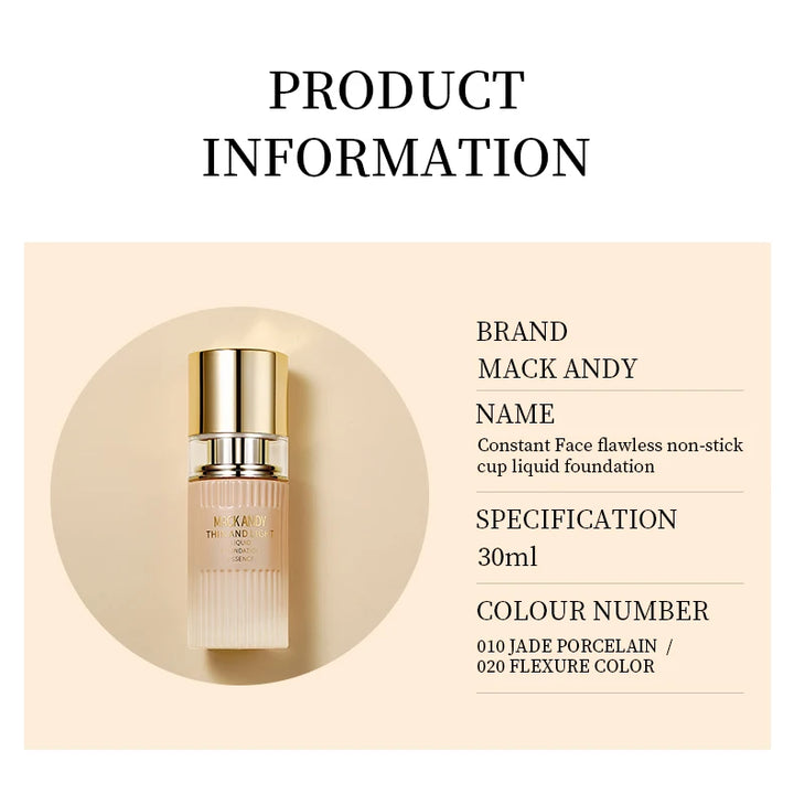 MACKANDY Serum Liquid Foundation Long-lasting Makeup, Full Coverage with Matte Finish, Radiant Formula for All Skin Types Vegan