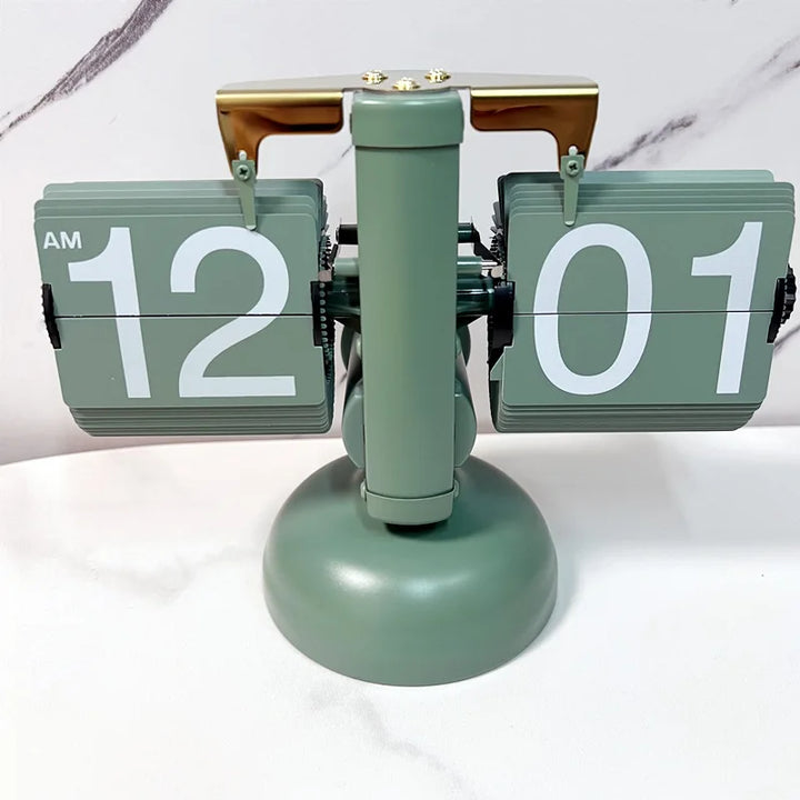 Table Clock Mechanical Automatic Page Turning Clock Retro Decoration Living Room Bedroom Office Desktop Decoration
