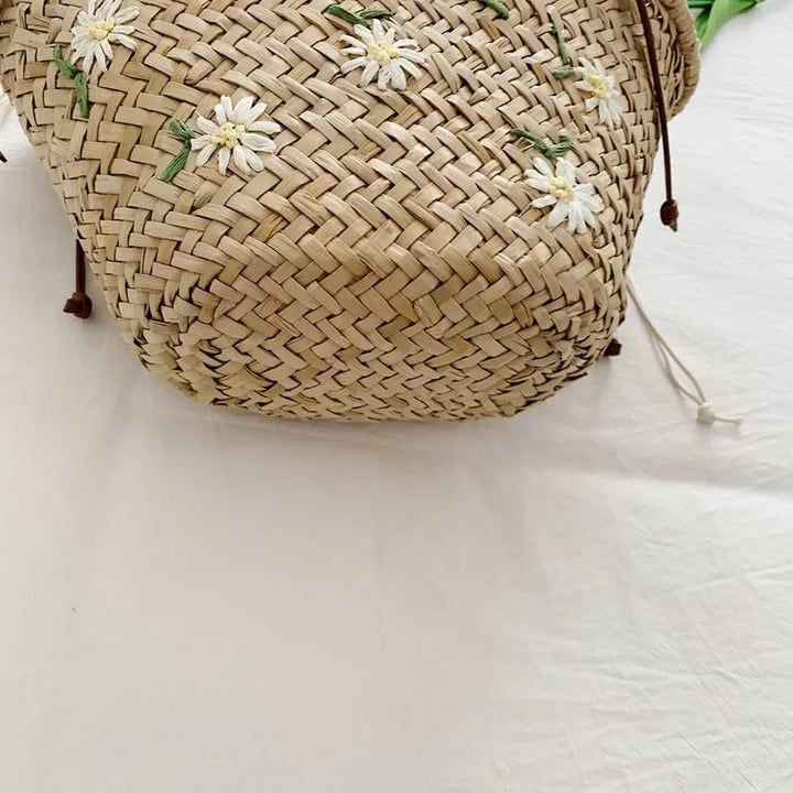 Summer Straw Handbag Boho Beach Shoulder Bag Woven Bucket Shopping Bag Handmade Rattan Bag Lady Top Handle Tote 2 set Handbag
