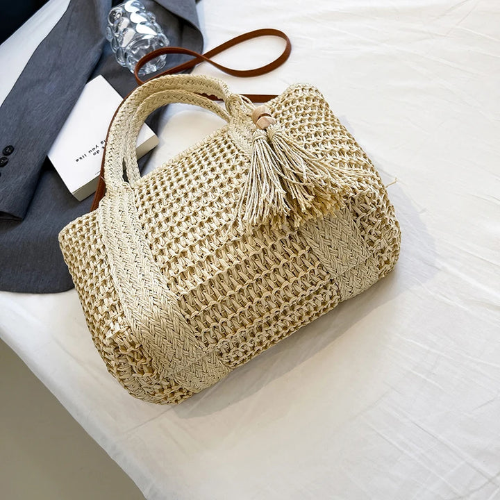 Summer Straw Bag Women Large Capacity  Shoulder Messenger Bags Handmade Woven Handbag Bohemia Vacation Rattan Beach Purse 2024