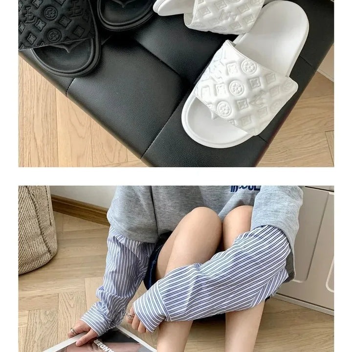 Senhoras adesivo mágico chinelos planos 2025 verão novo designer sandálias de luxo para mulheres elegantes casa chinelos planos