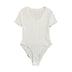 Elegant & Sexy Ribbed V-Neck Bodysuit with Lettuce Trim-Semi-Sheer Comfort Fit Easy Care - Perfect for Spring to Fall