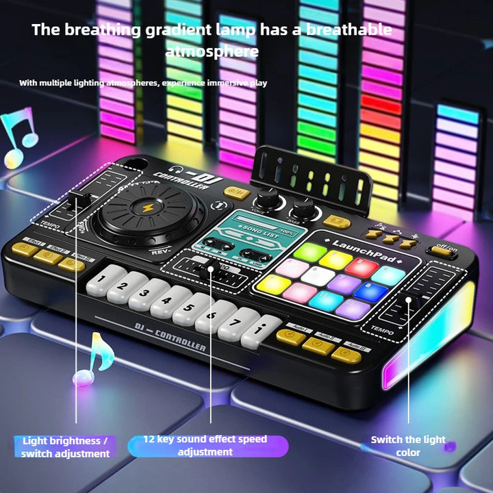Kid Musical DJ Mixer with Microphone Electronic Keyboard Bluetooth DJ Turntable Console Junior Music Instrument Educational Toy