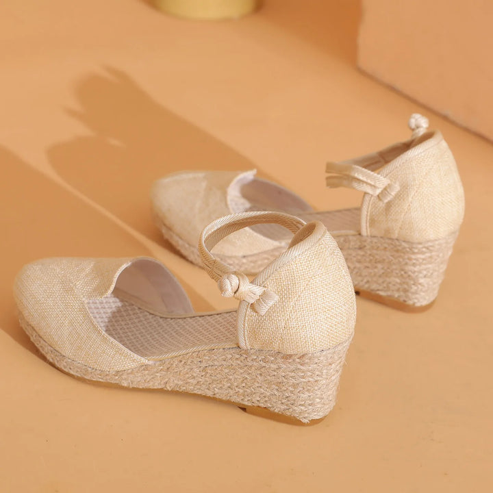 Women Platform Wedge Linen Sandals Fast Shipping Versatile Braided Buckle Breathable Wedge Sandals High-Heeled Shoes SandáLias