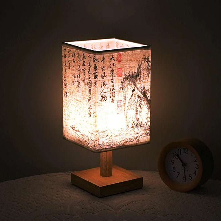 LED Square Decoration Table Lamps Simple Chinese Style Dimmable USB Plug Night Light Fabric Lampshade Bedroom Bedside Lights