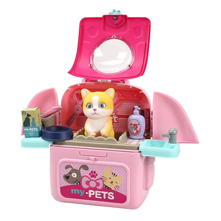 ASDS-Animals Cartoon Pet Toys Realistic Pet Vet Backpack Pretend Play Toy Veterinarian Kit Cat Dog Care Play Set