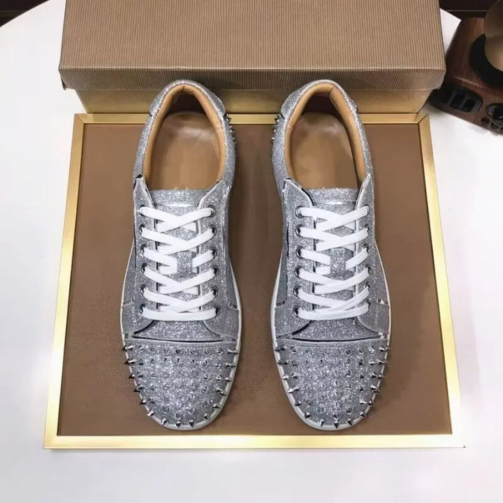mens fashion punk hip hop dress rivets shoes natural leather studded shoe flats platform sneakers brand designer footwear mans