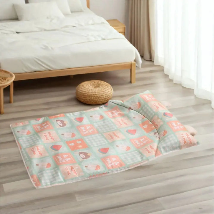 Cute Cartoon Pattern Cooling Pet Mat Ice Silk Breathable Anti-Slip Pet Pad Washable Scratch Resistant Dog Mat Summer Use