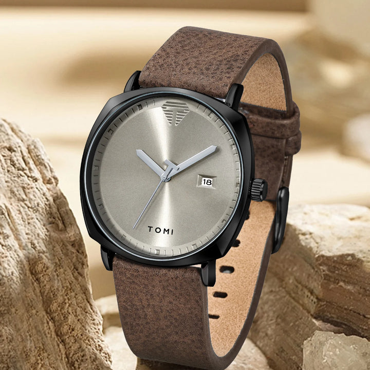 TOMI Men's Watch Minimalist Fashion Sports Watch Calendar Leather Casual Quartz Watch