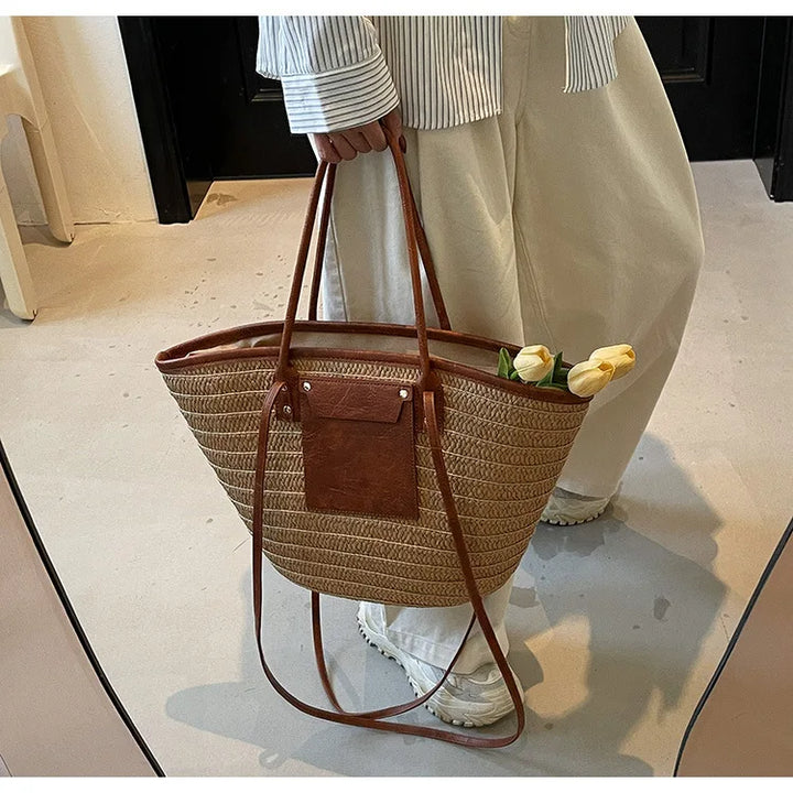 Summer Straw Shoulder Bag Women Hanabags Fashion Woven Crossbody Bags Large Capacity Totes 4 Shoulder Strap Travel Beach Bags