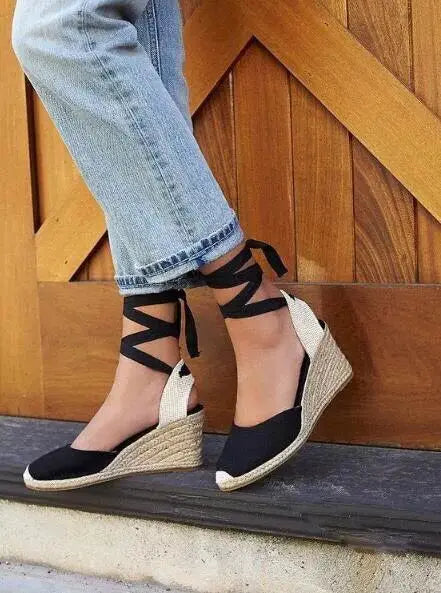 Women Espadrille Ankle Strap Sandals Slippers Ladies Womens Casual Wedge Shoes Fashions Canvas Pumps Sandálias De Salto Alto