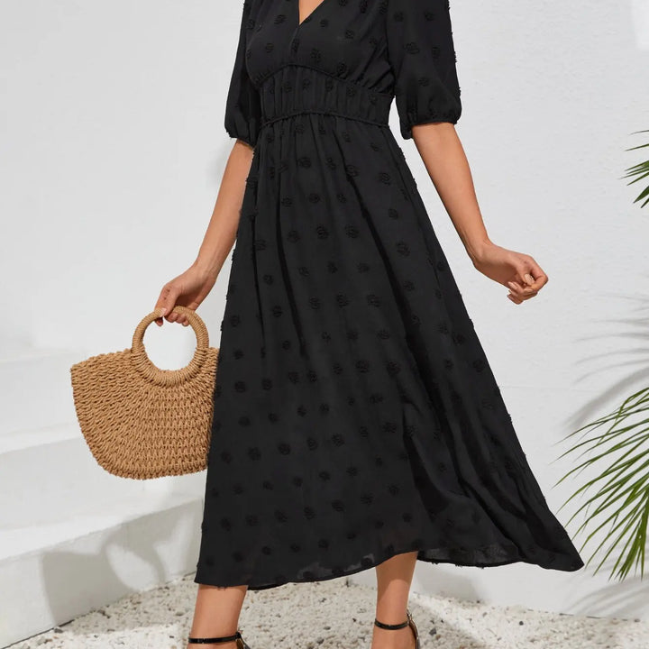 New Boho Floral Print Midi Dress Women Fashion V-neck Short Sleeve Dresses For Women 2025 Summer Casual Holiday Long Dress