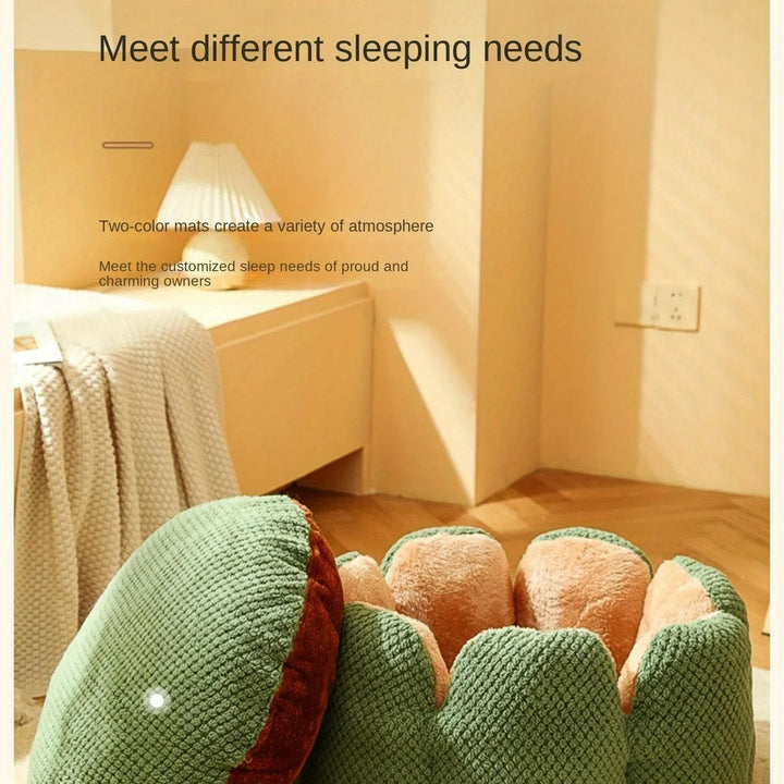 Petal Shaped Pet Bed, Plush Round Dog & Cat Cushion Mat with Knitted Texture, Ultra Soft Warm Nest for Kittens Puppies in Winter