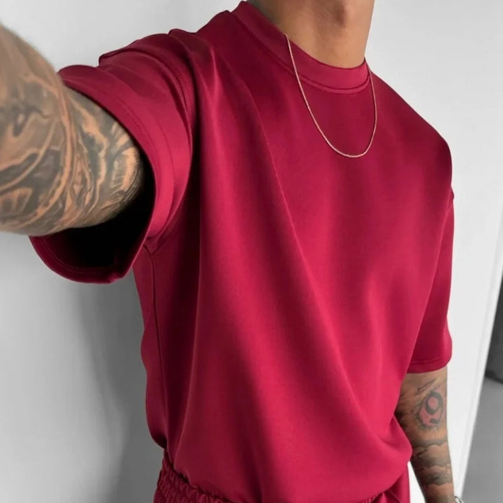 Men 2025 summer fashion sports design sense simple casual solid color quick drying short-sleeved T-shirt trend clothes
