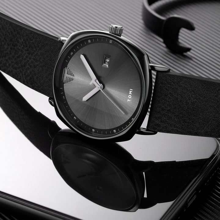 TOMI Men's Watch Minimalist Fashion Sports Watch Calendar Leather Casual Quartz Watch