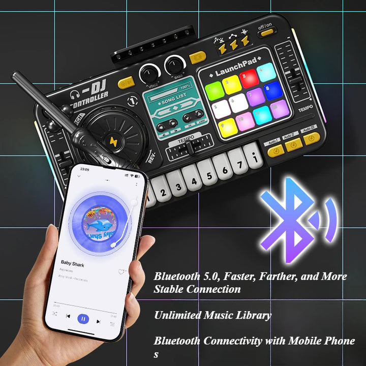 Kid Musical DJ Mixer with Microphone Electronic Keyboard Bluetooth DJ Turntable Console Junior Music Instrument Educational Toy