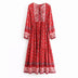 Boho Ethnic long sleeve midi dresses for women Robe vintage floral printed cotton rayon dress Autumn tunic casual Loose vestidos