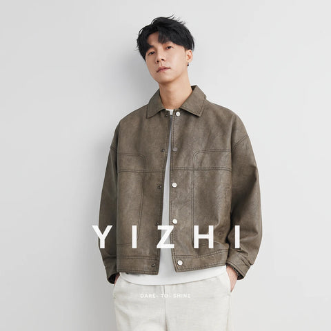 Fashion Men‘s Leather Jacket British Style 2025 Autumn Winter Retro Warm Solid Casual Slimming Short Jacket Coats Men Clothing