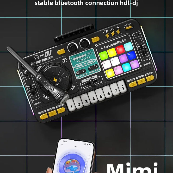 Kid Musical DJ Mixer with Microphone Electronic Keyboard Bluetooth DJ Turntable Console Junior Music Instrument Educational Toy