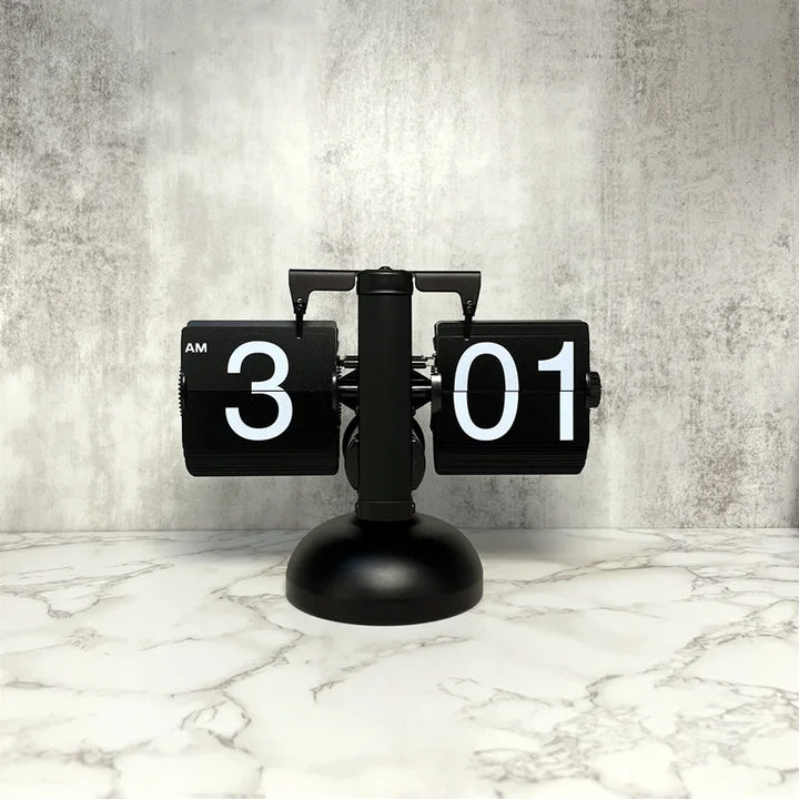 Table Clock Mechanical Automatic Page Turning Clock Retro Decoration Living Room Bedroom Office Desktop Decoration