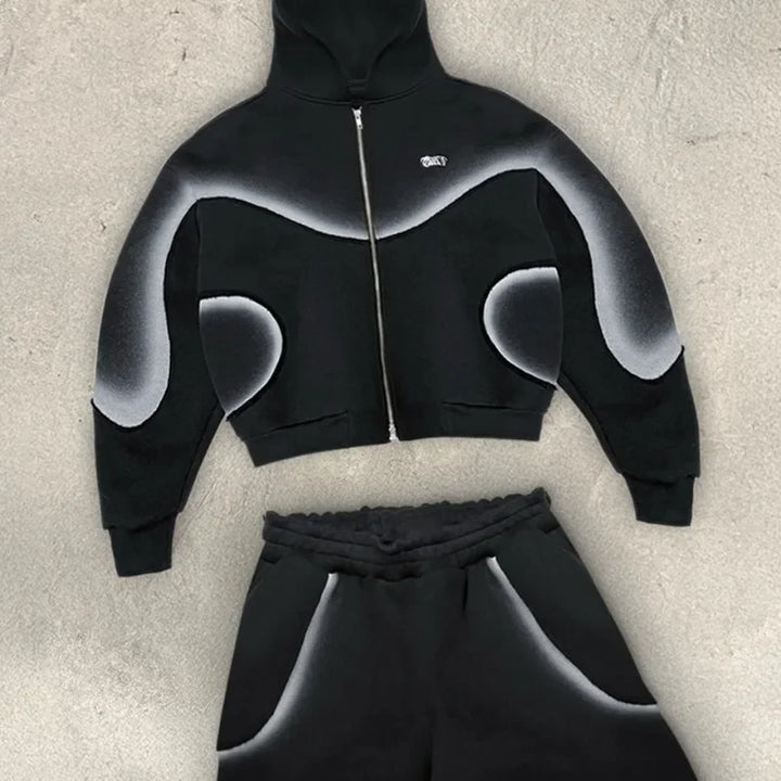 European and American Street Fashion Clothing Dark Fashion Striped Print Oversized Sweatshirt Men Y2k Gothic Punk Zipper Hoodie