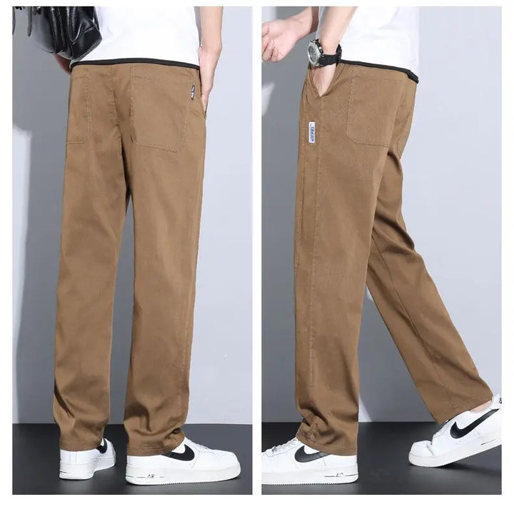 Men Fashion High Light Luxury Casual Suit Pants Male Loose Straight Look Taller Blazer Pants Ankle Length Cropped Trousers
