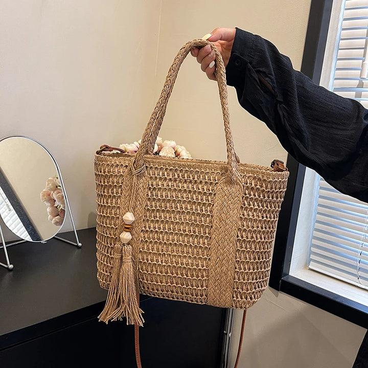 Summer Straw Bag Women Large Capacity  Shoulder Messenger Bags Handmade Woven Handbag Bohemia Vacation Rattan Beach Purse 2024