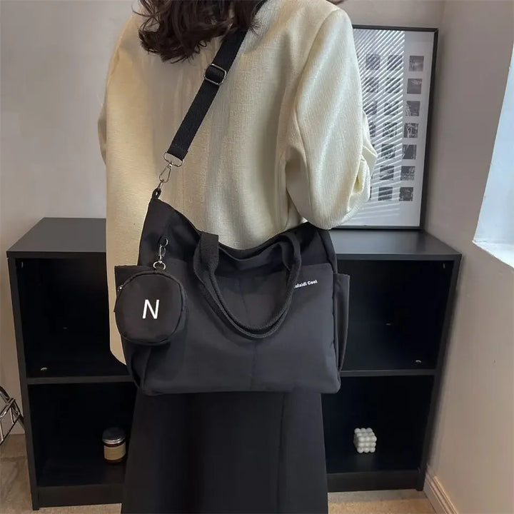Bolsa mensageiro à prova d'água feminina, bolsa de ombro de nylon para estudantes