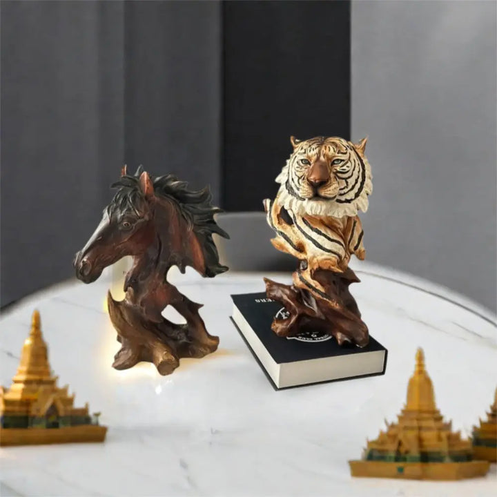 Resin Simulation Animal Statue Luxury Vivid Tiger Lion Head Ornament Retro Miniatures Figurine Sculpture Office