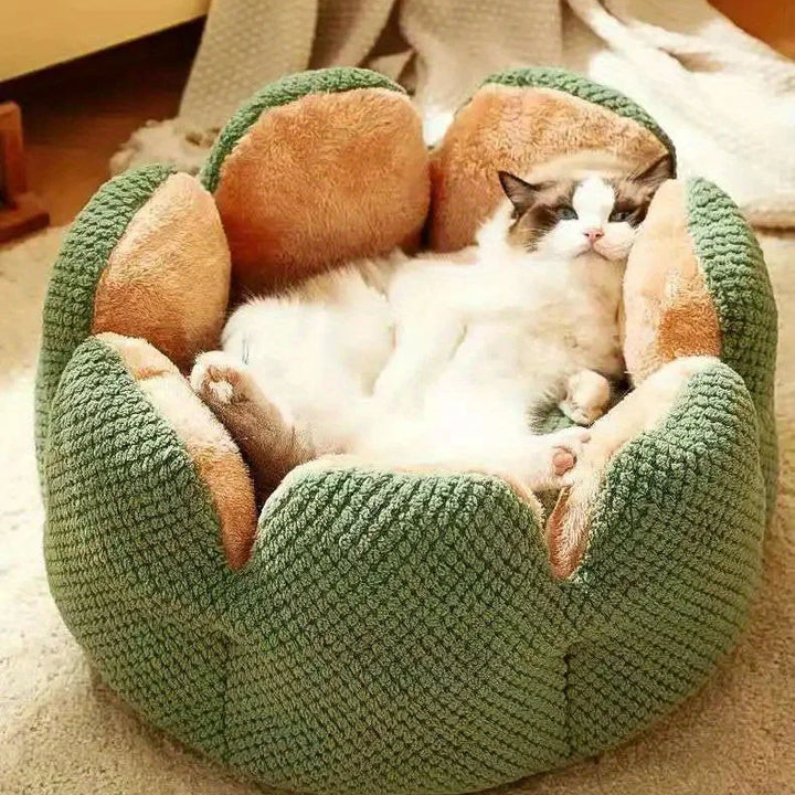 Petal Shaped Pet Bed, Plush Round Dog & Cat Cushion Mat with Knitted Texture, Ultra Soft Warm Nest for Kittens Puppies in Winter