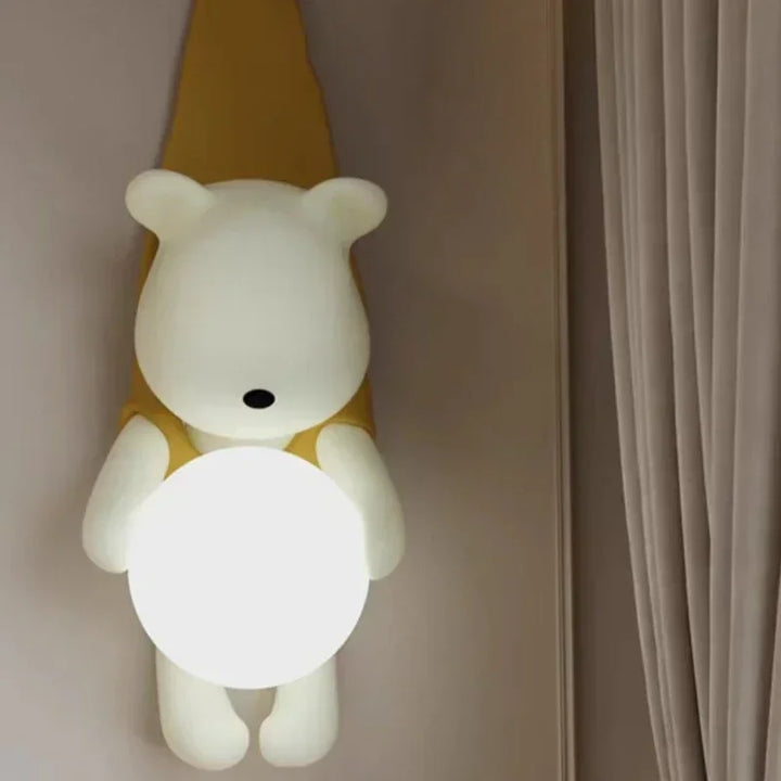 SANDYHA Nordic Resin Wall Lamp Cute Little Bear Design LED Light Children's Room Bedroom Decoration Home Study Lighting Fixtures