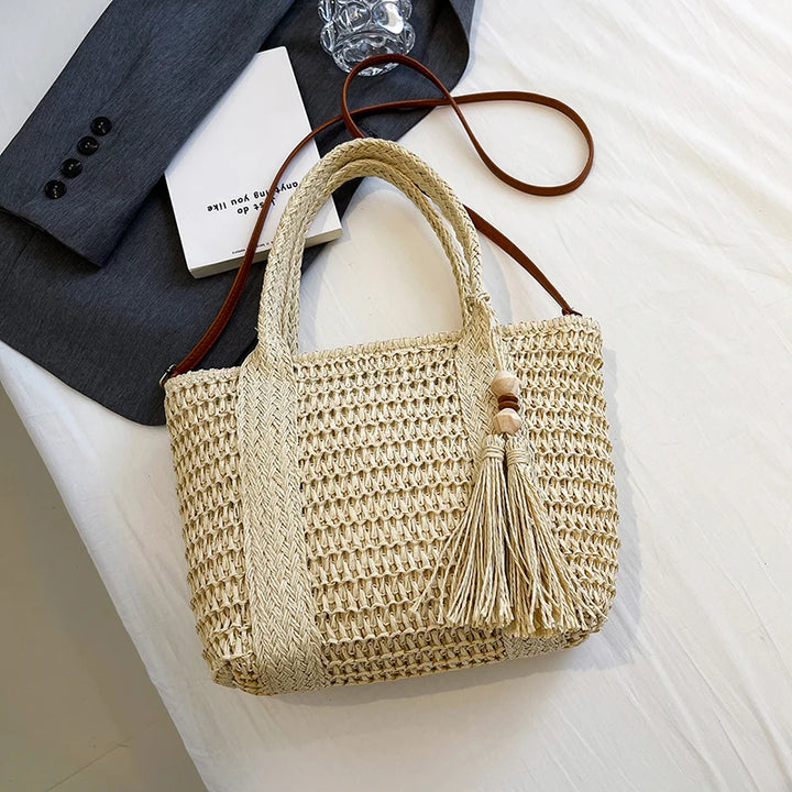 Summer Straw Bag Women Large Capacity  Shoulder Messenger Bags Handmade Woven Handbag Bohemia Vacation Rattan Beach Purse 2024