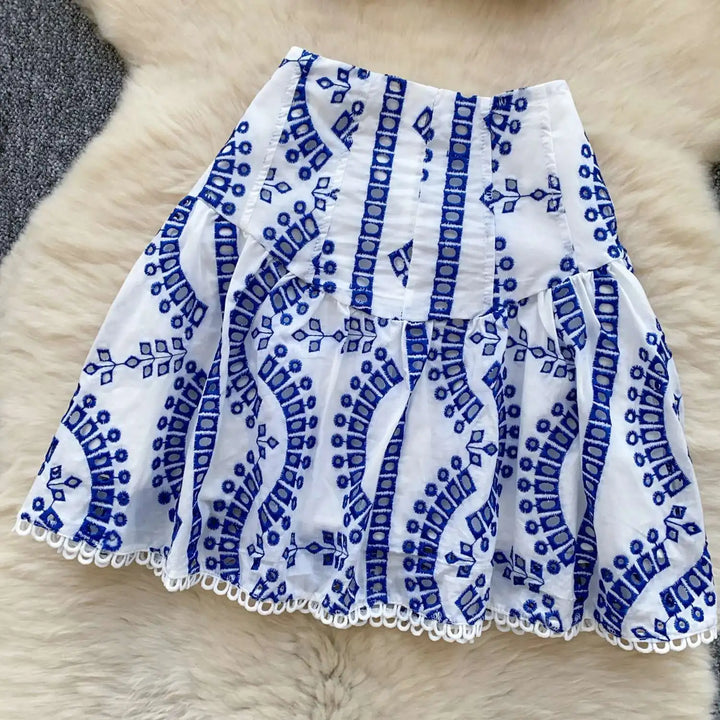 Holliday Midi Dress White Two Piece Sets Women Summer Crop Tops Short Skirts Suits Embroidery Hollow Out Beach Cotton Vestidos