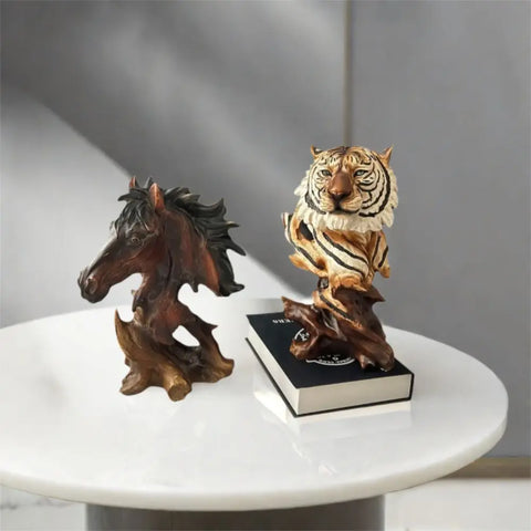 Resin Simulation Animal Statue Luxury Vivid Tiger Lion Head Ornament Retro Miniatures Figurine Sculpture Office