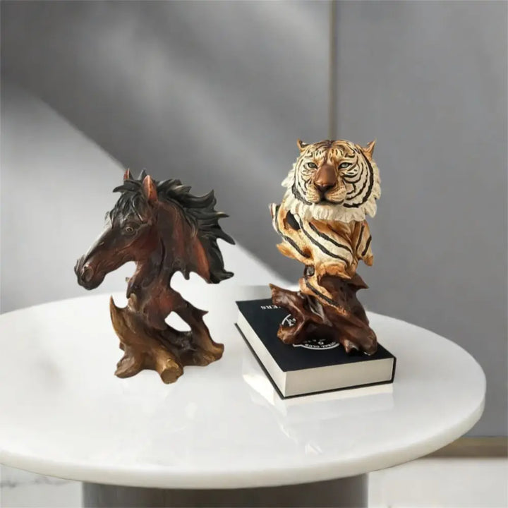 Resin Simulation Animal Statue Luxury Vivid Tiger Lion Head Ornament Retro Miniatures Figurine Sculpture Office