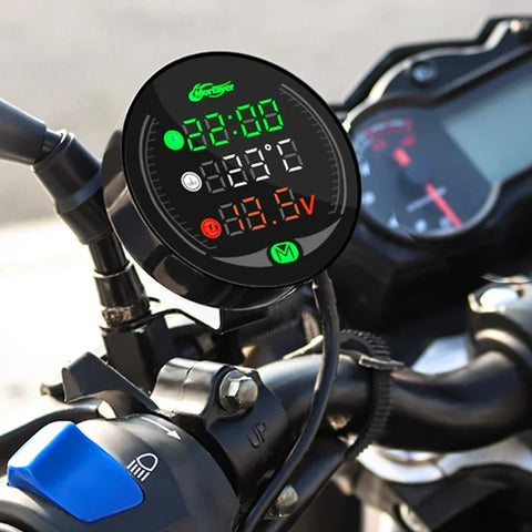 Digital Motorcycle Electronic Clock DC 9V-24V Digital Time Clock + Water Thermometer +Voltage Voltmeter Motorcycle Time Clock