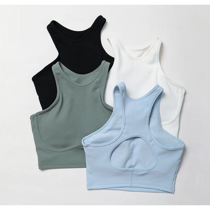 Women Seamless Rib Yoga Bra Female Fitness Crop Top Workout Gym Push Up Training Bra Athletic Back Hollow Yoga Vest Sportswear