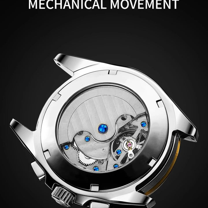 Men's Automatic Mechanical Watch with Tourbillon Waterproof Luminous Stainless Steel Strap Luxury Multi-Functional Timepiece