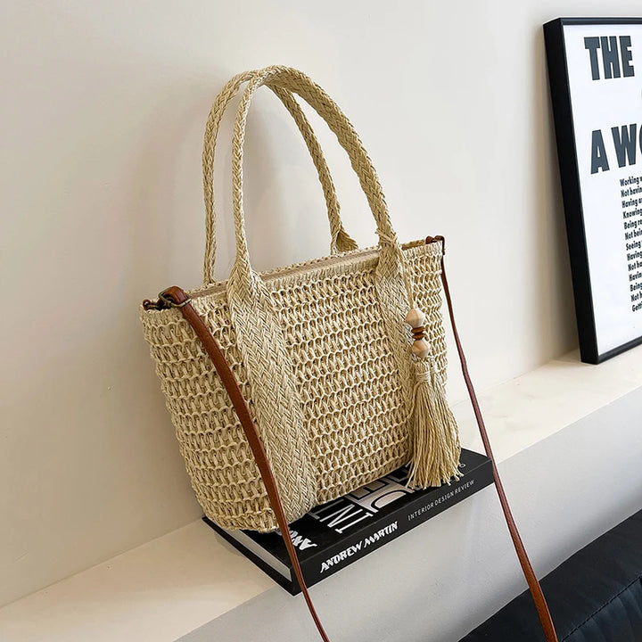 Summer Straw Bag Women Large Capacity  Shoulder Messenger Bags Handmade Woven Handbag Bohemia Vacation Rattan Beach Purse 2024