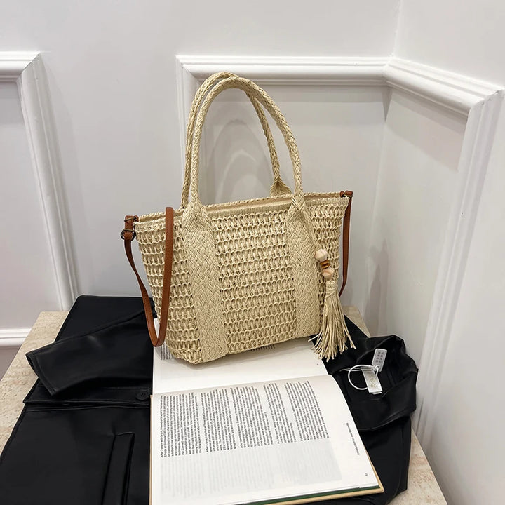 Summer Straw Bag Women Large Capacity  Shoulder Messenger Bags Handmade Woven Handbag Bohemia Vacation Rattan Beach Purse 2024