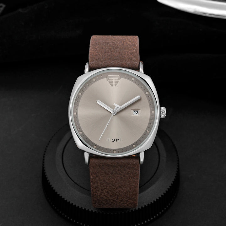 TOMI Men's Watch Minimalist Fashion Sports Watch Calendar Leather Casual Quartz Watch