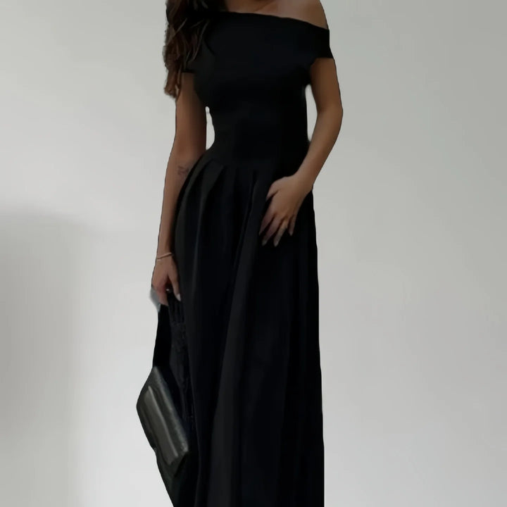 Elegant Pleated Midi Dress for Women Fashion Street Short Sleeve Patchwork Long Dress Casual Office Lady Irregular Neck Vestidos